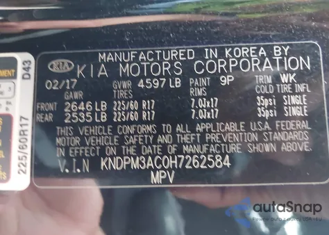 2017 Kia Sportage Lx from USA, damaged, VIN KNDPM3AC0H7262584